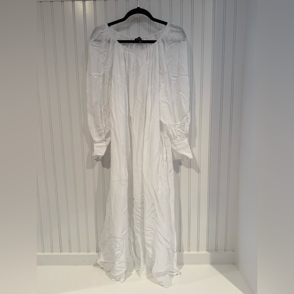 J. Crew White Off-the-Shoulder Gown with Bishop Sleeves